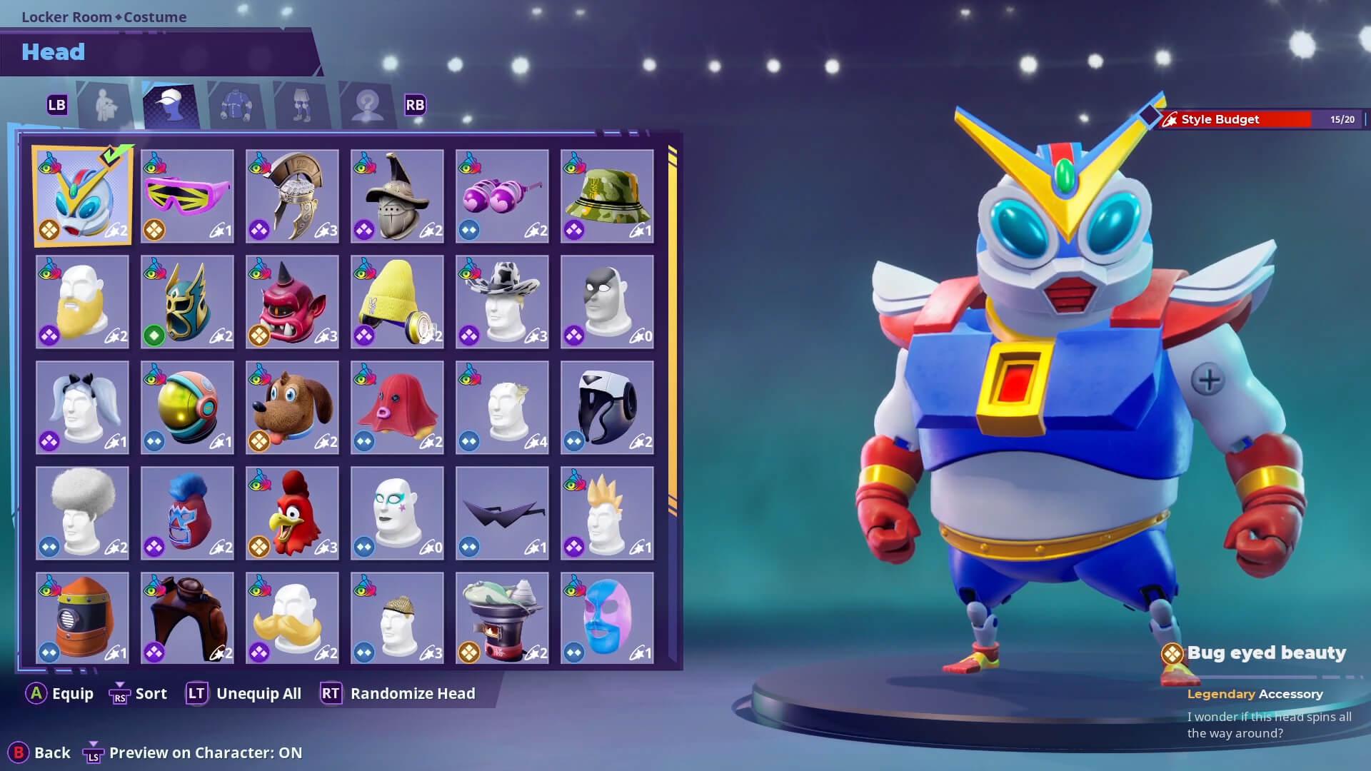 Locker room costume selection screen
